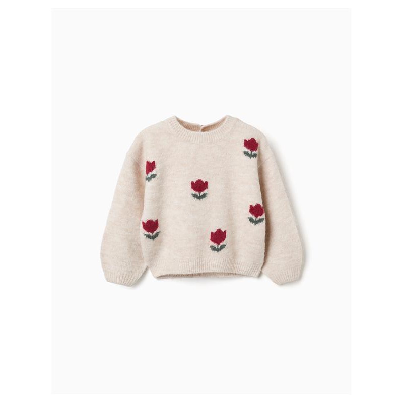 jersey nina punto beige avena estampado flores tulipanes rojos zippy chic and kid
