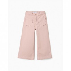 pantalon culotte nina rosa empolvado wide leg bolsillos ondas festonados zippy chic and kid
