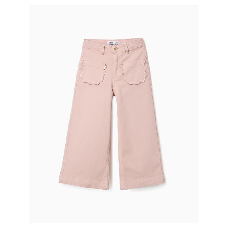 pantalon culotte nina rosa empolvado wide leg bolsillos ondas festonados zippy chic and kid