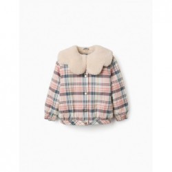 chaqueta acolchada nina cuadros rosa azul marino cazadora cuello borreguito zippy chic and kid