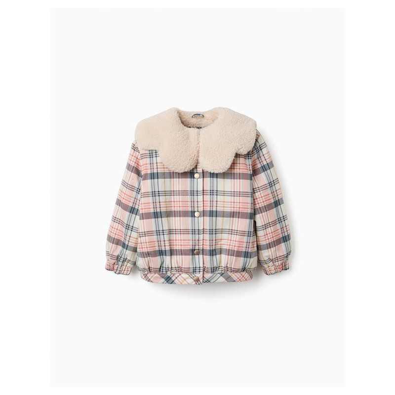 chaqueta acolchada nina cuadros rosa azul marino cazadora cuello borreguito zippy chic and kid