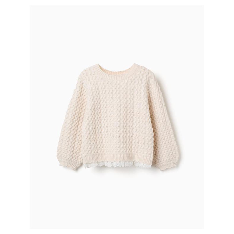 jersey nina efecto 2 en 1 punto crudo beige sueter texturizado bajo encaje blanco zippy chic and kid