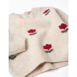 jersey nina punto beige avena estampado flores tulipanes rojos zippy chic and kid