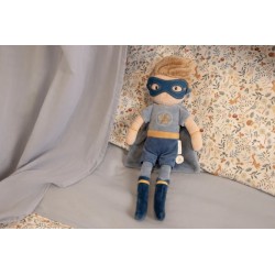 muneco de trapo blando superheroe azul 35 cm peluche infantil capa estrella little dutch chic and kid