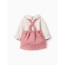 conjunto bebe nina body blanco estampado floral cuello volante vestido pichi sarga rosa zippy chic and kid