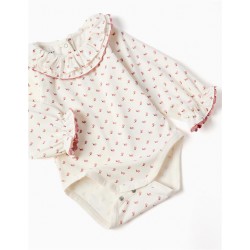 conjunto bebe nina body blanco estampado floral cuello volante vestido pichi sarga rosa zippy chic and kid