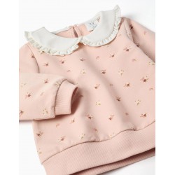 conjunto bebe nina sudadera rosa estampado flores cuello bobo volantes leggings elásticos granate zippy chic and kid