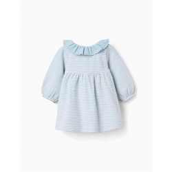 vestido bebe nina rayas azul blanco cuello volante botones madera zippy chic and kid