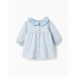 vestido bebe nina rayas azul blanco cuello volante botones madera zippy chic and kid