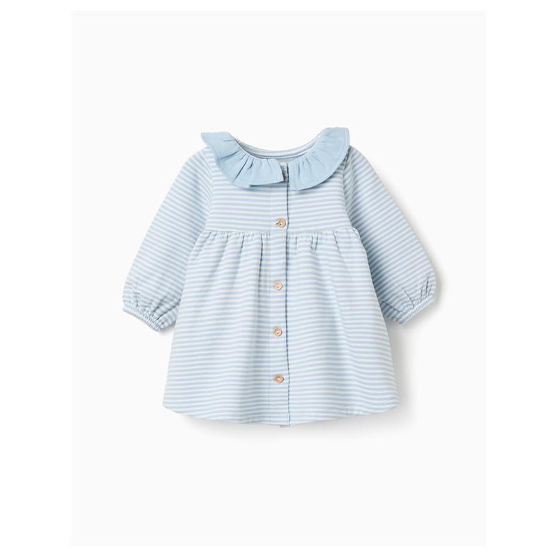 vestido bebe nina rayas azul blanco cuello volante botones madera zippy chic and kid