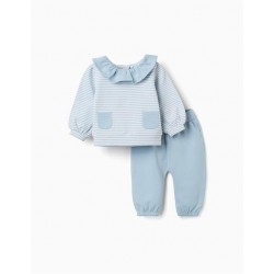 conjunto bebe sudadera rayas azul blanco cuello volante pantalones chandal azul claro zippy chic and kid