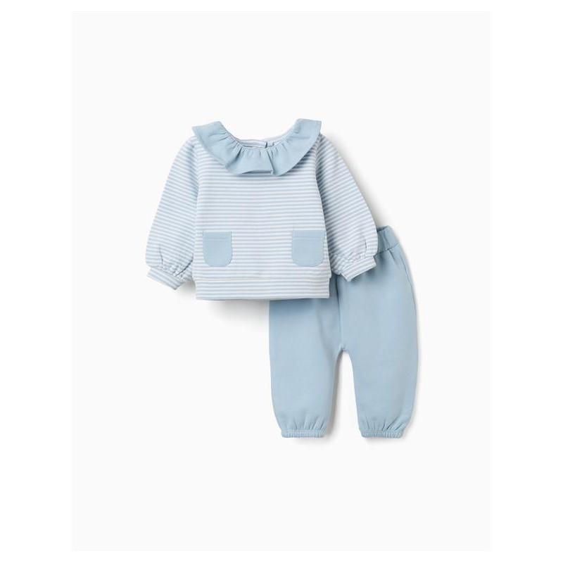 conjunto bebe sudadera rayas azul blanco cuello volante pantalones chandal azul claro zippy chic and kid
