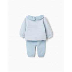 conjunto bebe sudadera rayas azul blanco cuello volante pantalones chandal azul claro zippy chic and kid