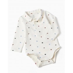 conjunto bebe peto chandal felpa azul camisa blanca estampada cuello abotonado zippy chic and kid