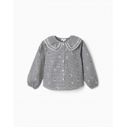 camisa manga larga nina cuadros vichy azul marino blanco estampado floral cuello bobo zippy chic and kid