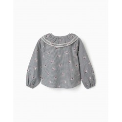camisa manga larga nina cuadros vichy azul marino blanco estampado floral cuello bobo zippy chic and kid