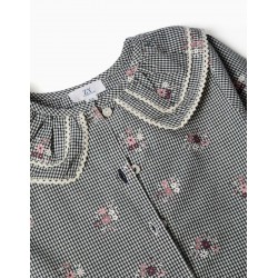 camisa manga larga nina cuadros vichy azul marino blanco estampado floral cuello bobo zippy chic and kid