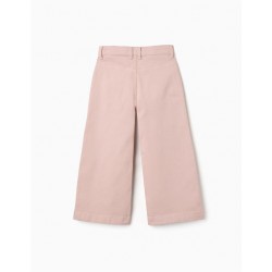 pantalon culotte nina rosa empolvado wide leg bolsillos ondas festonados zippy chic and kid