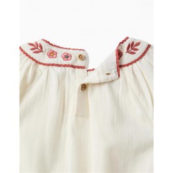 blusa niña manga larga blanca crudo cuello redondo bordado flores etnico zippy chic and kid