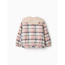 chaqueta acolchada nina cuadros rosa azul marino cazadora cuello borreguito zippy chic and kid