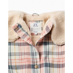 chaqueta acolchada nina cuadros rosa azul marino cazadora cuello borreguito zippy chic and kid