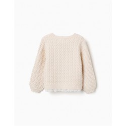 jersey nina efecto 2 en 1 punto crudo beige sueter texturizado bajo encaje blanco zippy chic and kid