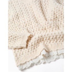 jersey nina efecto 2 en 1 punto crudo beige sueter texturizado bajo encaje blanco zippy chic and kid