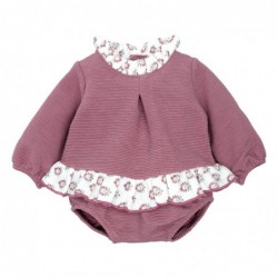 conjunto bebe nina sudadera malva cuello volante flores ranita bombacho punto calamaro meira chic and kid