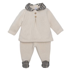 conjunto bebe punto crudo cuello bobo cuadros vichy pantalon polaina pies integrados calamaro borben chic and kid