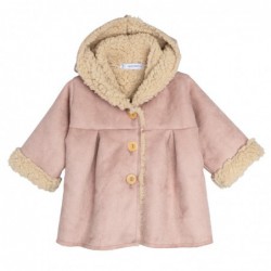 abrigo bebe nina antelina rosa empolvado trenca borreguito capucha botones madera forrado invierno calamaro baby chic and kid