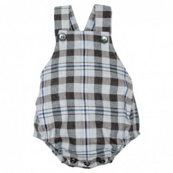 peto bebe ranita bombacho cuadros escoceses tartán gris marron azul tirantes botones calamaro baby chic and kid