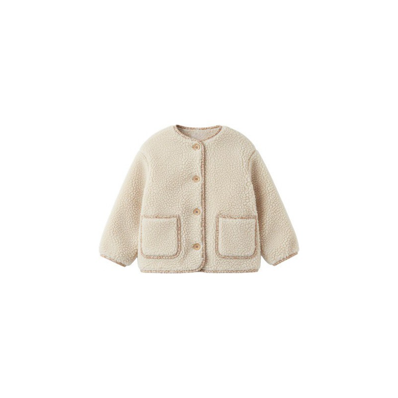 chaqueta nina borreguito beige crema ribetes pana marron bolsillos de parche botones madera losan kid chic and kid