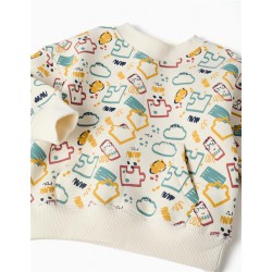 sudadera bebe felpa blanca cruda estampado piezas de puzzle multicolor bolsillo canguro losan chic and kid