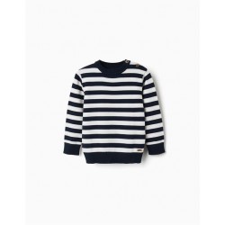 jersey bebe punto rayas marineras azul marino blanco crudo botones madera hombro losan chic and kid