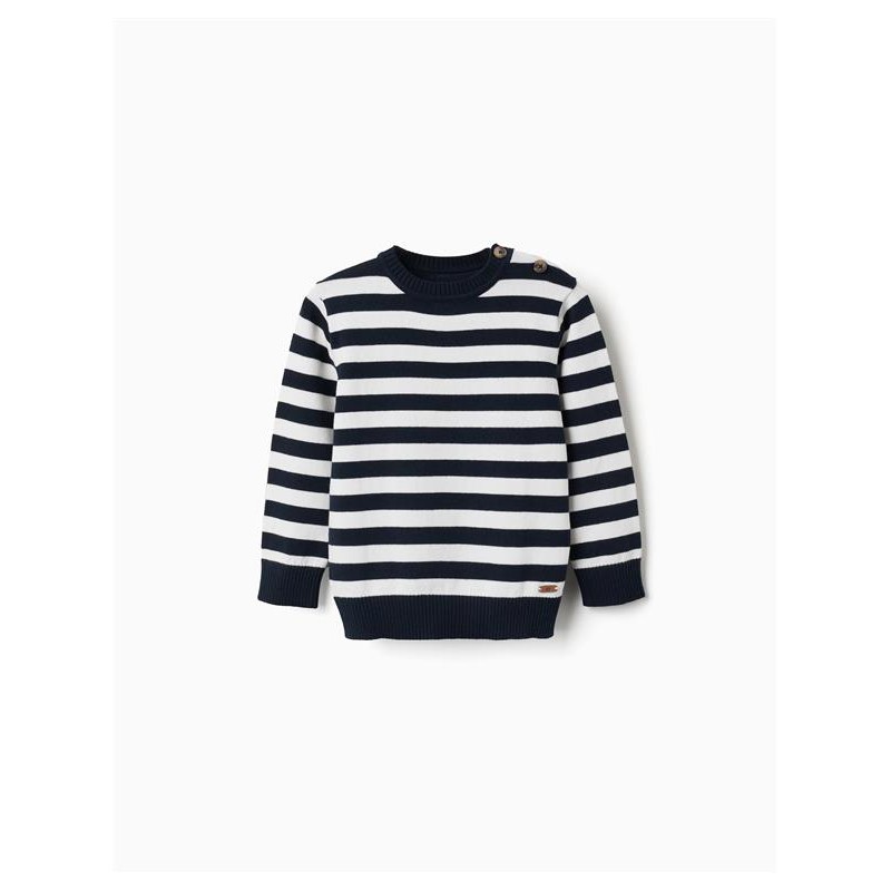jersey bebe punto rayas marineras azul marino blanco crudo botones madera hombro losan chic and kid