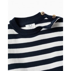 jersey bebe punto rayas marineras azul marino blanco crudo botones madera hombro losan chic and kid