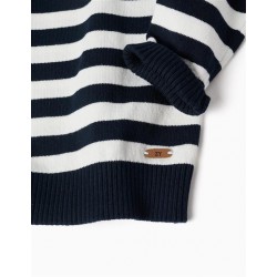 jersey bebe punto rayas marineras azul marino blanco crudo botones madera hombro losan chic and kid
