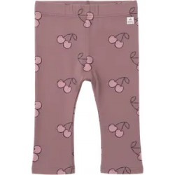 leggings bebe nina punto elastico algodon color malva rosa viejo estampado continuo cerezas losan chic and kid