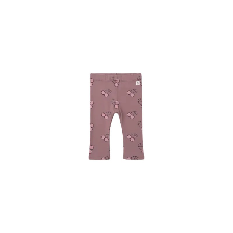 leggings bebe nina punto elastico algodon color malva rosa viejo estampado continuo cerezas losan chic and kid
