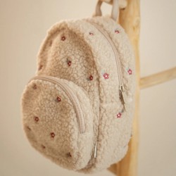 Mochila infantil de borreguito beige con flores bordadas Little Dutch CHIC & Kid