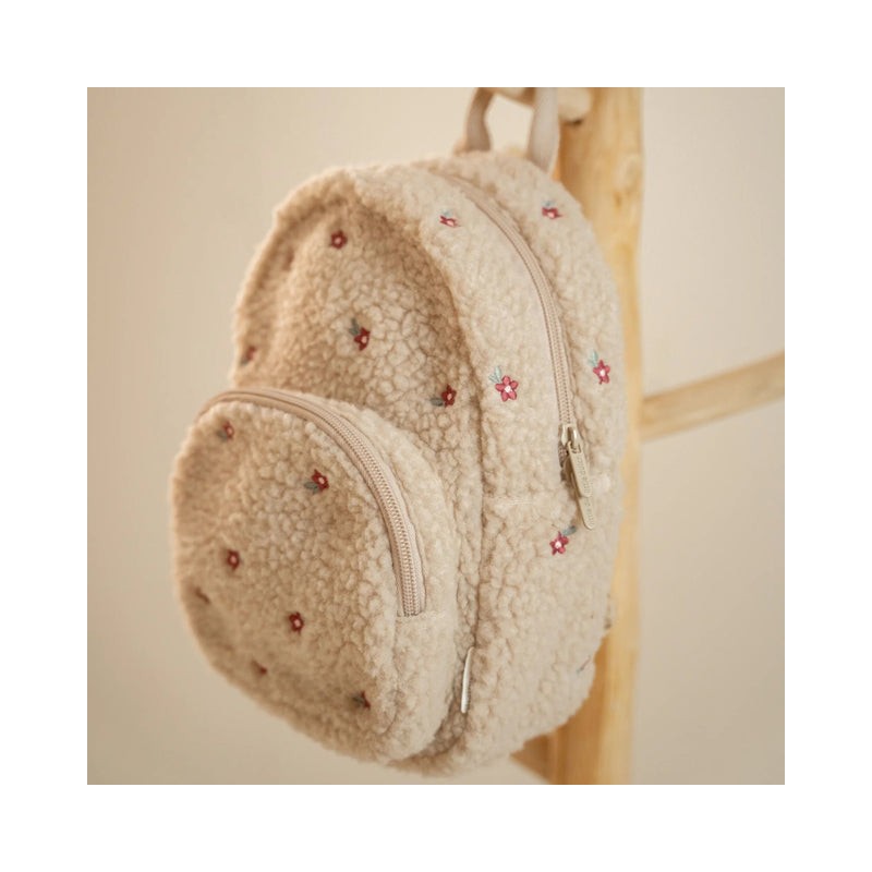 Mochila infantil de borreguito beige con flores bordadas Little Dutch CHIC & Kid