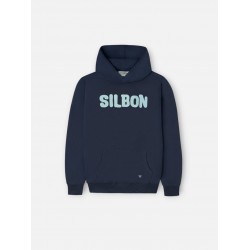 Sudadera azul marino con capucha y logo silbon en tono azul claro para niño Silbon CHIC & Kid