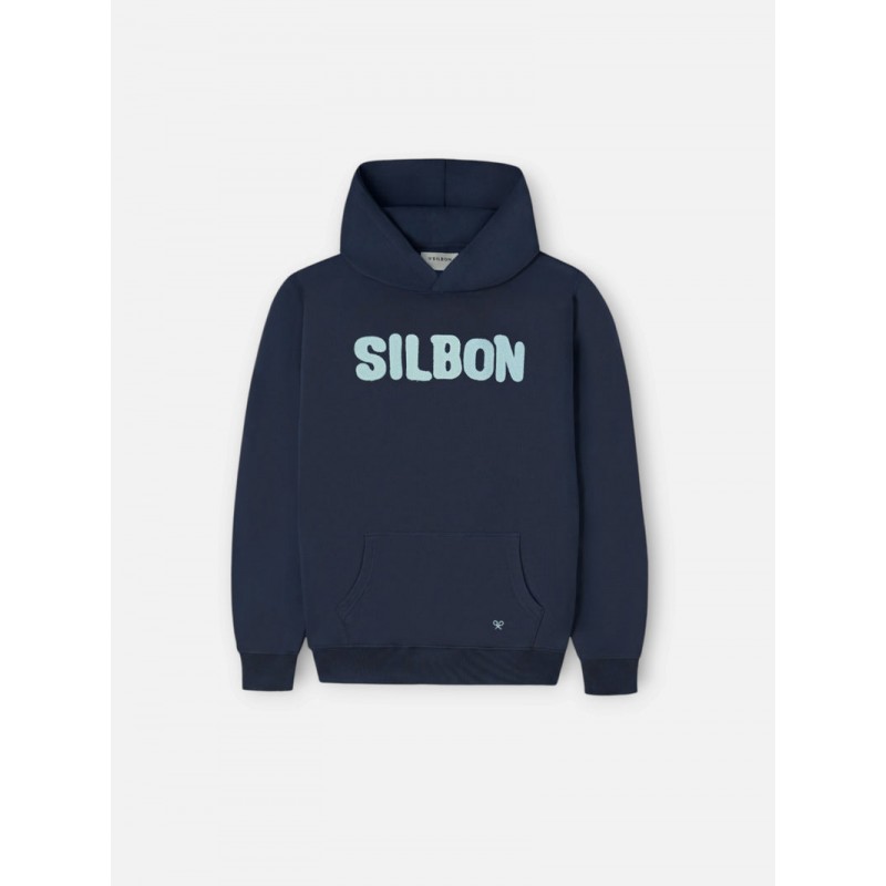 Sudadera azul marino con capucha y logo silbon en tono azul claro para niño Silbon CHIC & Kid