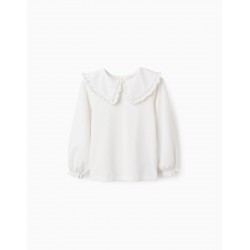 Camisa blanca de manga larga para niña con cuello bobo y volantes Zippy CHIC & Kid