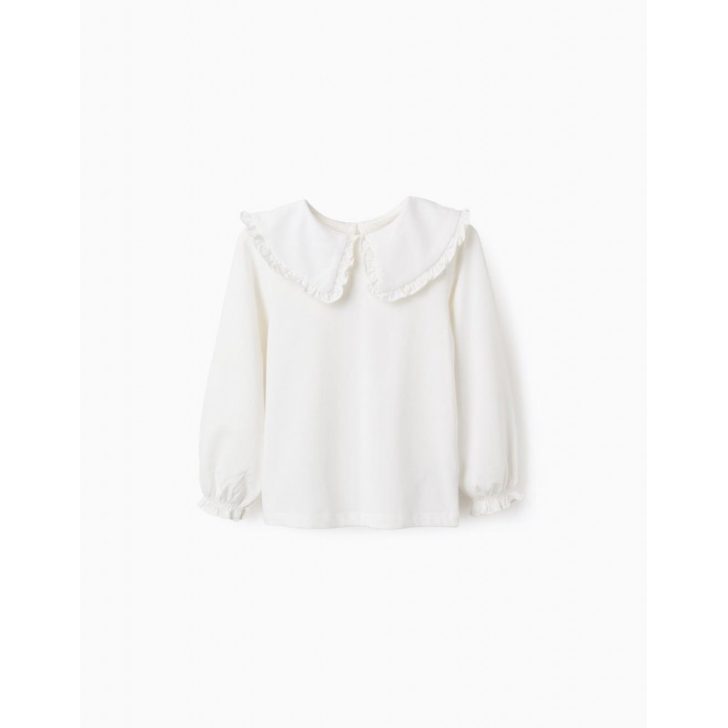 Camisa blanca de manga larga para niña con cuello bobo y volantes Zippy CHIC & Kid