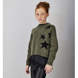 Jersey de punto verde kaki con estrellas negras para niña Name It CHIC & Kid