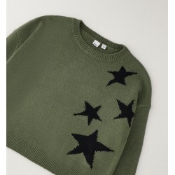 Jersey de punto verde kaki con estrellas negras para niña Name It CHIC & Kid