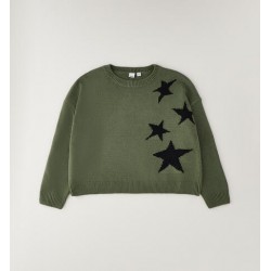 Jersey de punto verde kaki con estrellas negras para niña Name It CHIC & Kid