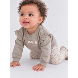 Sudadera beis topo con volantes de broderie anglaise en los hombros y texto our little garden para niña Losan CHIC & Kid