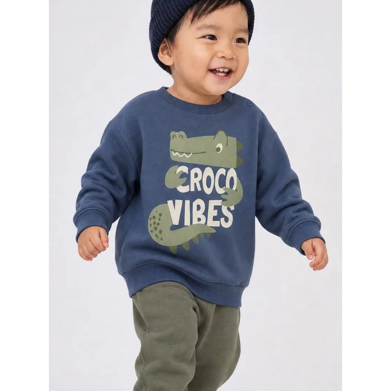 Chándal completo infantil en color azul marino con sudadera estampada croco vibes y pantalón a juego Losan CHIC & Kid